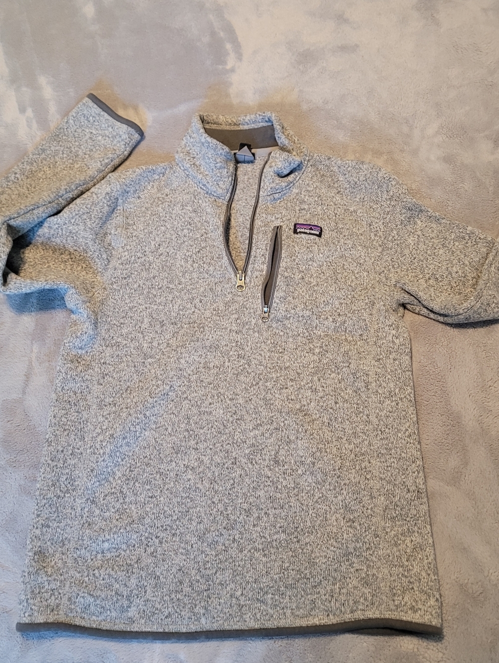 Patagonia Youth XL 14 Unisex 1/4 Zip Fleece Gray EUC Chest Pocket Pullover Warm
